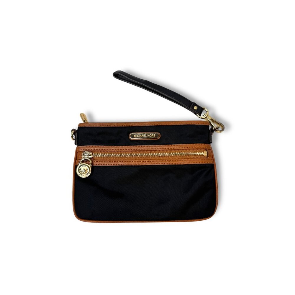 Michael Kors Kempton Black Nylon Wristlet Gold Tone Hardware 9" x 5.5"